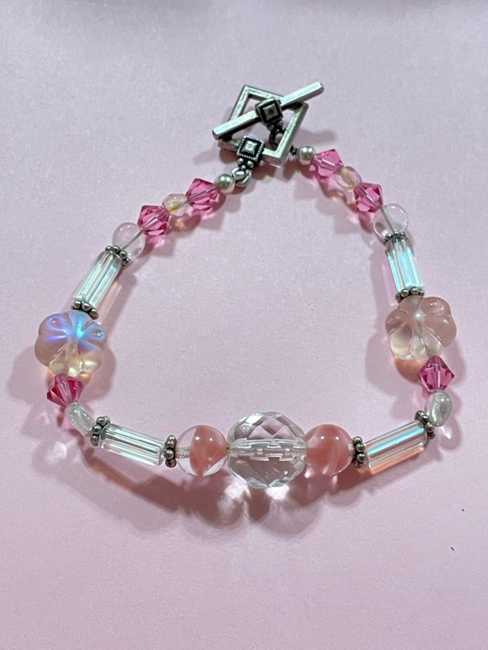 Crystal & More Pink Glass Bead Bracelet #9666